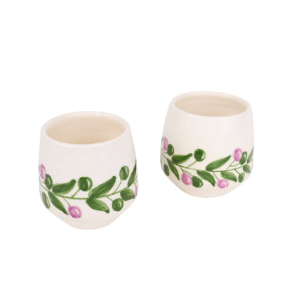 Ceramic Hand Painted Olive Branch Tumblers - Set of 2